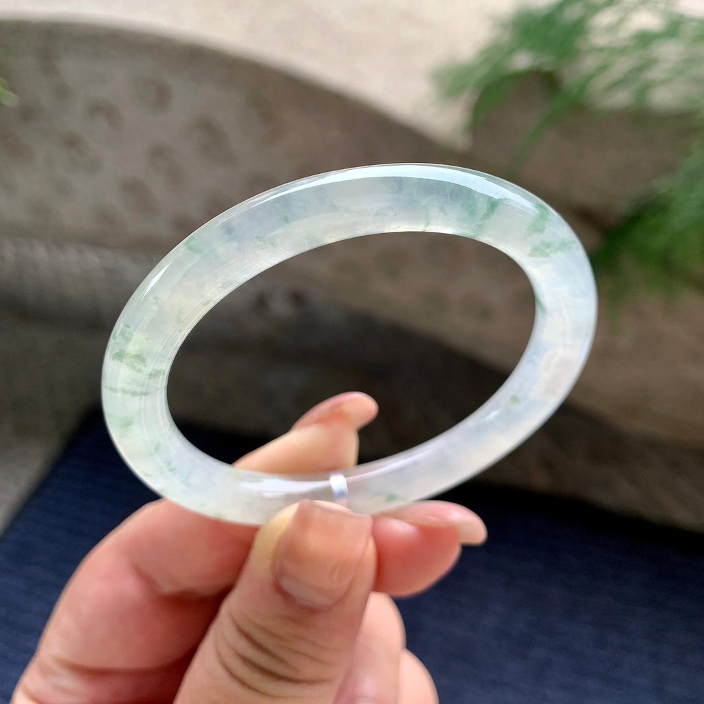 小圈口 糯冰种飘蓝花贵妃手镯 50.8圈口 天然缅甸A货翡翠（yc701189）
