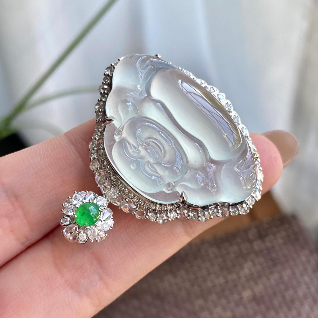 18k金钻镶冰种晴底佛公吊坠（yc266152）