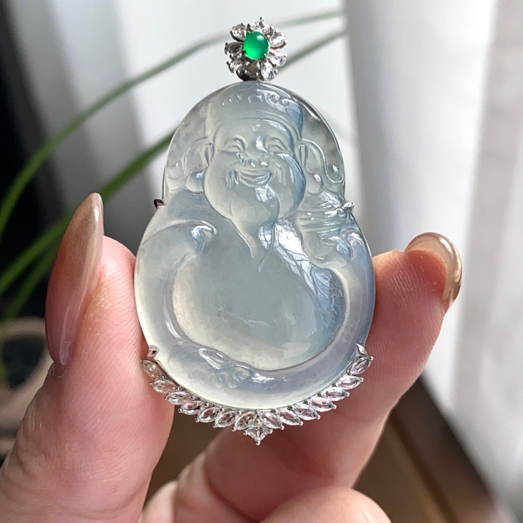 18k金钻镶冰种白月光财神吊坠（yc262704）