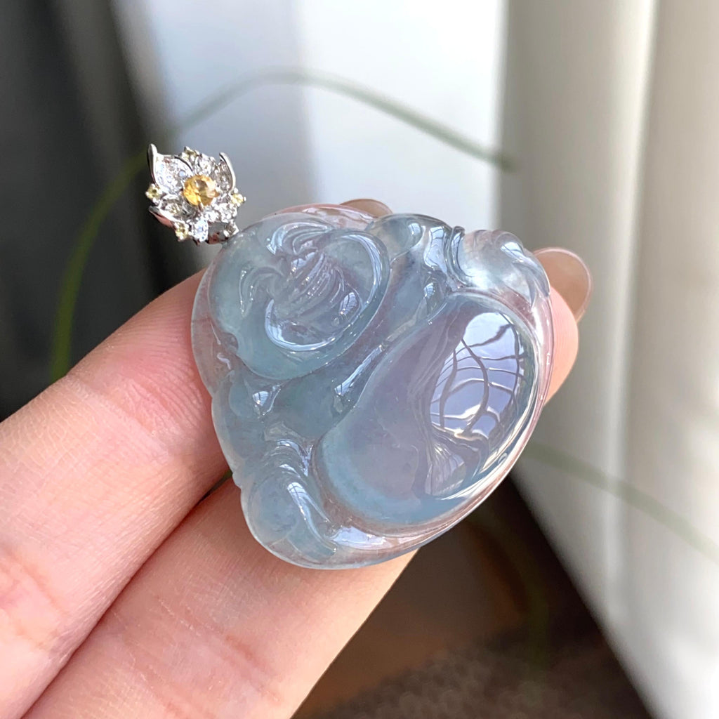 18k金钻镶冰种蓝紫底佛公吊坠（yc263899）