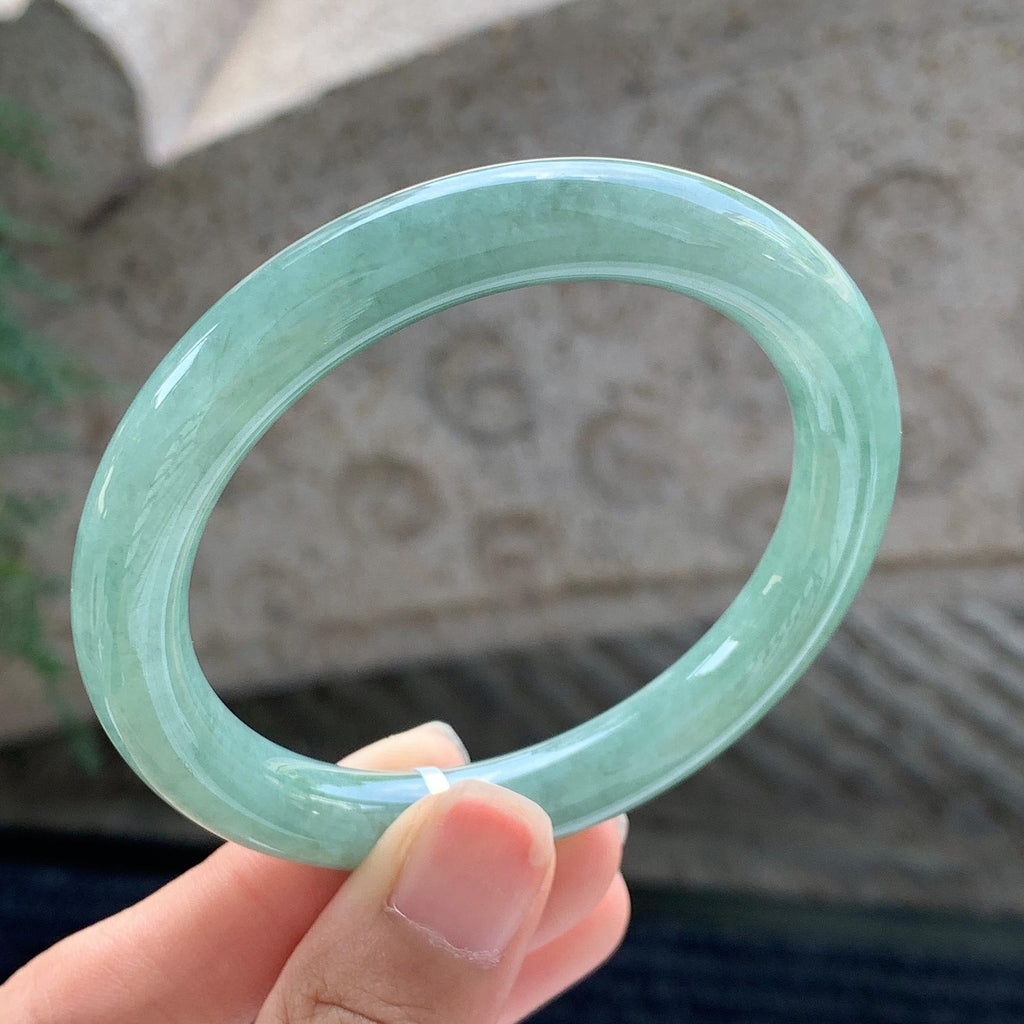 糯种 湖水绿圆条手镯 54.5圈 天然缅甸A货翡翠（yc699566）