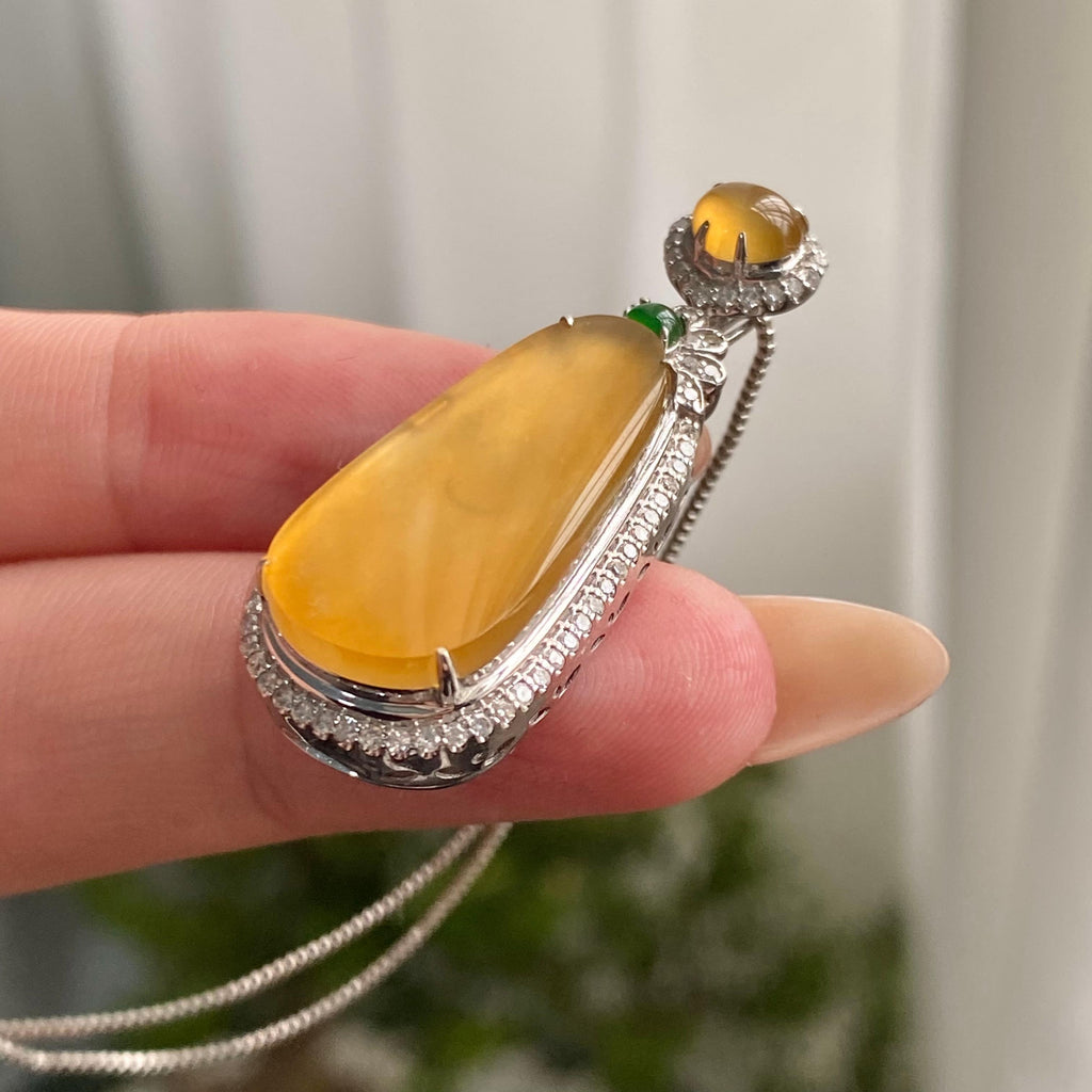 18k金钻镶冰种黄翡无事牌吊坠（yc206765）