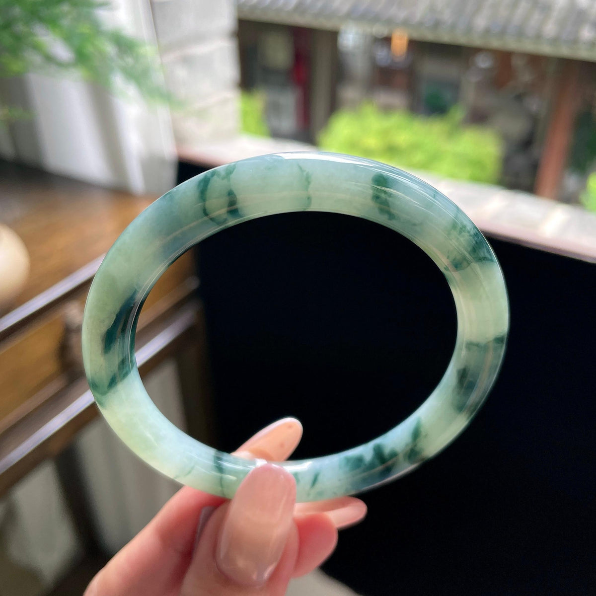细糯种蓝飘花圆条美人条 56圈 天然缅甸A货翡翠（yc696407）