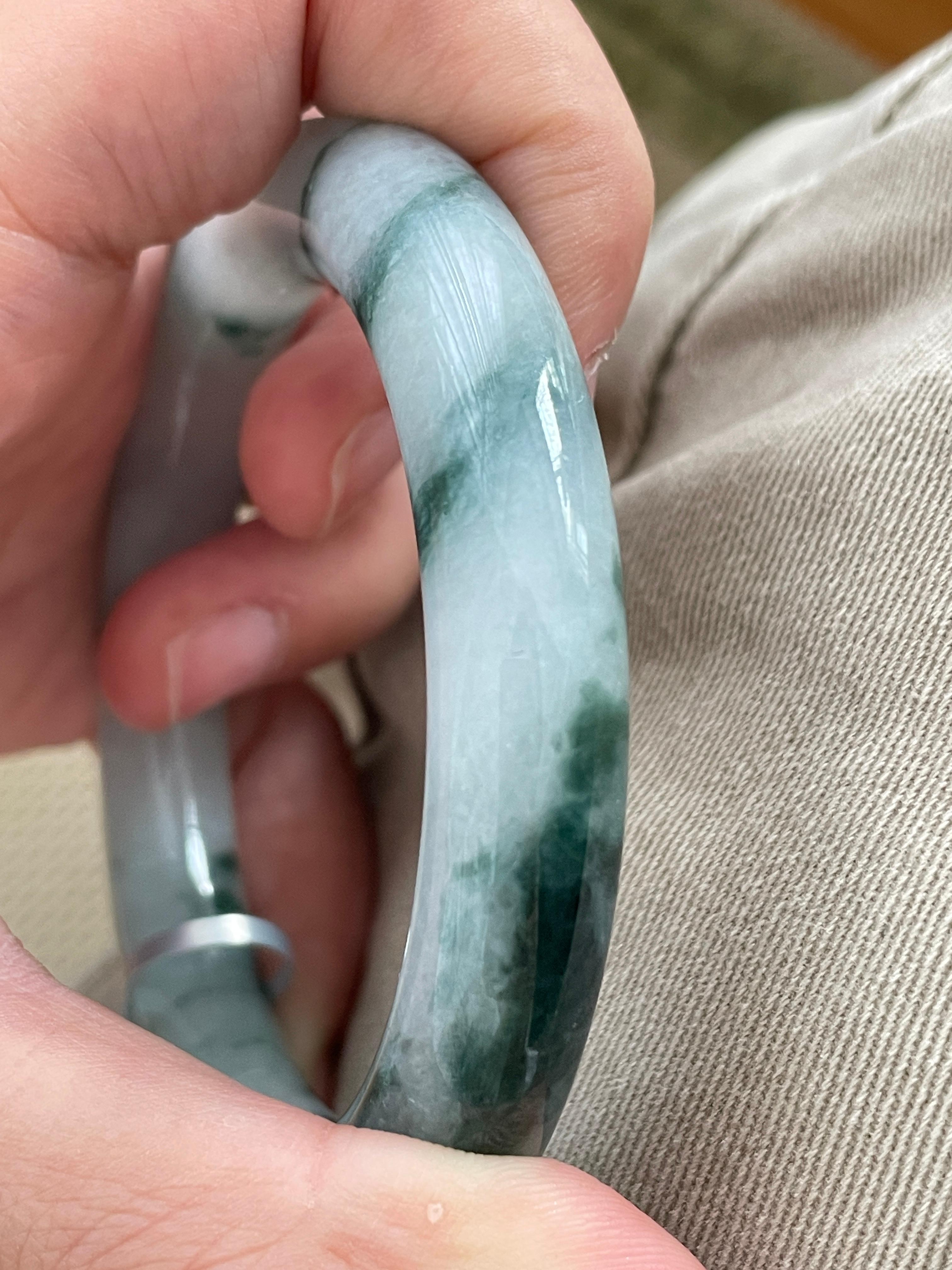 细糯种飘蓝花洒金圆条手镯 55.4圈口 天然缅甸A货翡翠（yc498061）