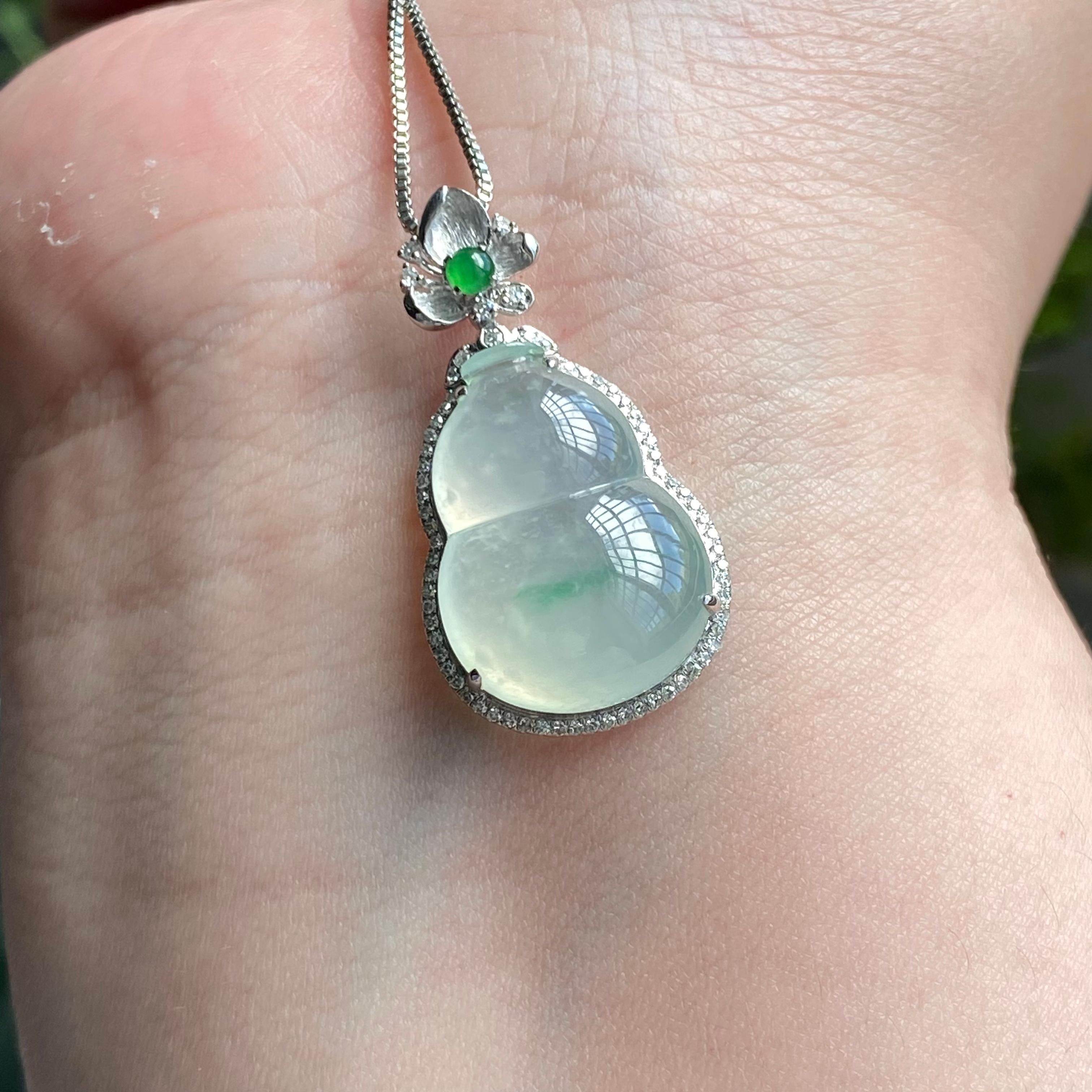 18k金钻镶冰种飘花葫芦吊坠（yc204465）