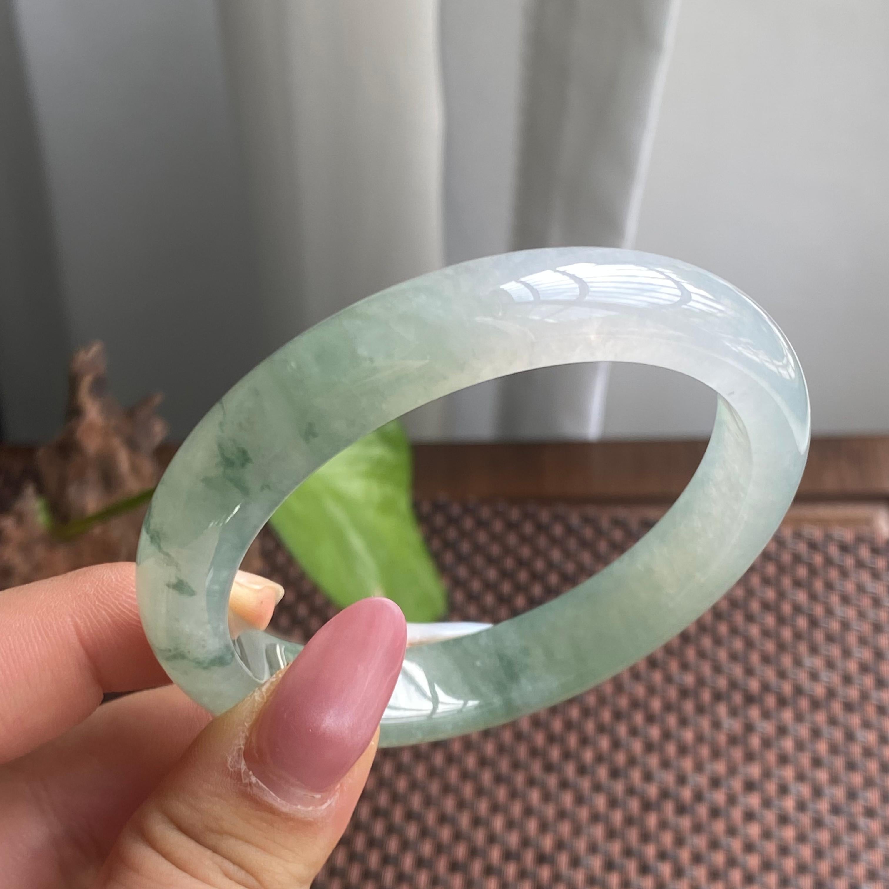 糯冰种飘花正圈手镯（59圈）（yc280809）