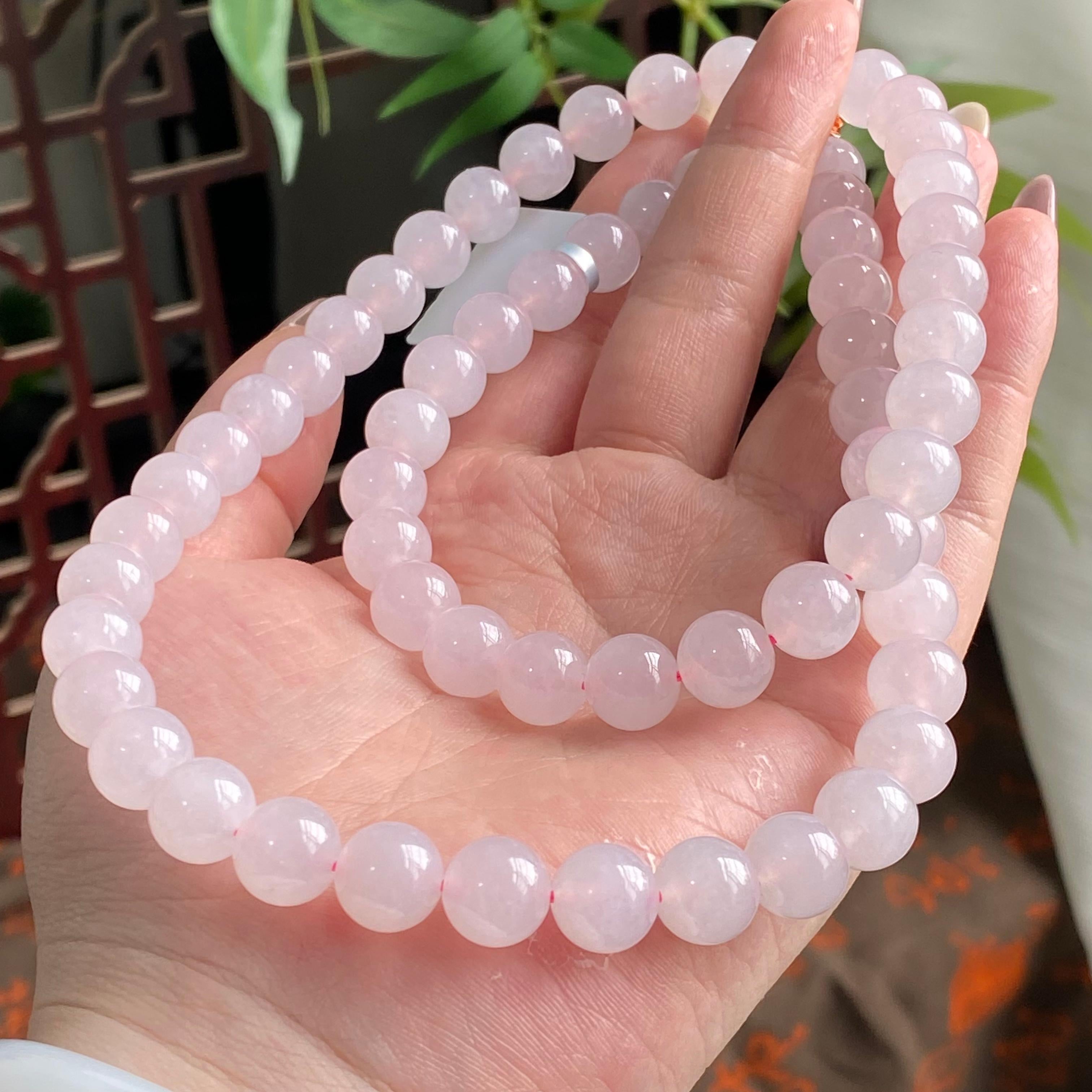 糯冰种粉紫底珠链（62颗）（yc194894）