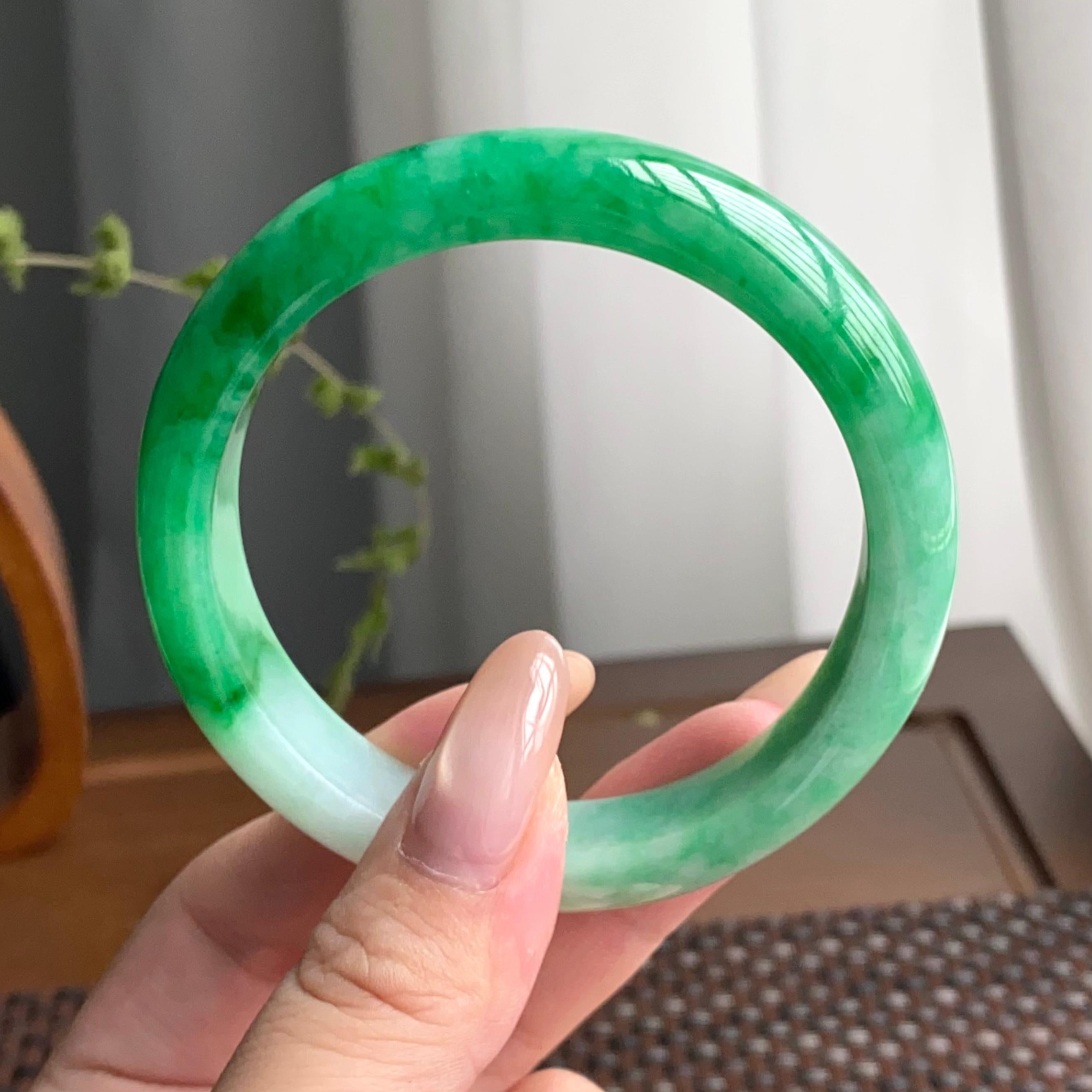 细糯种阳绿平安镯（57圈）（yc247432）