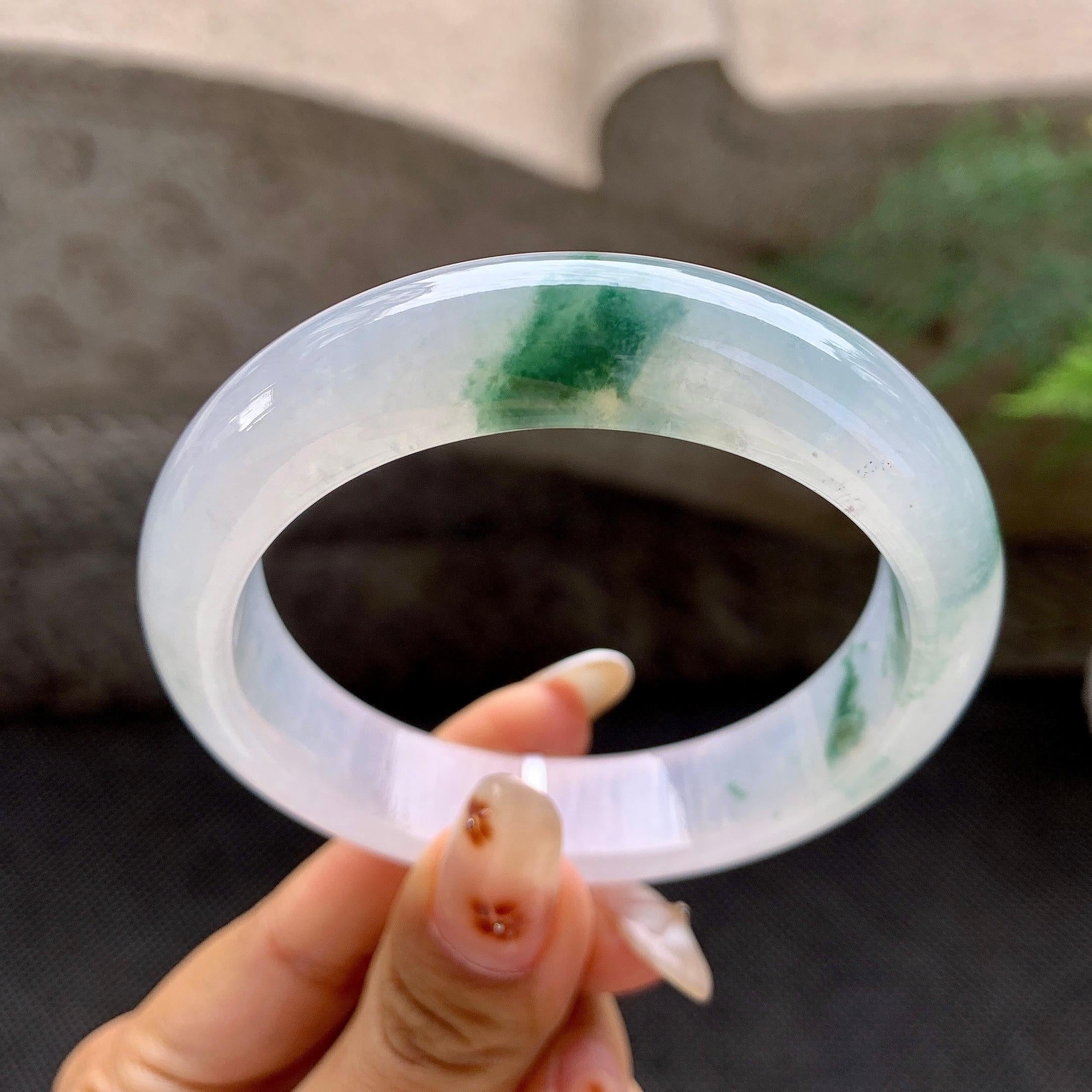糯冰种飘花平安镯（57mm）（yc272780）