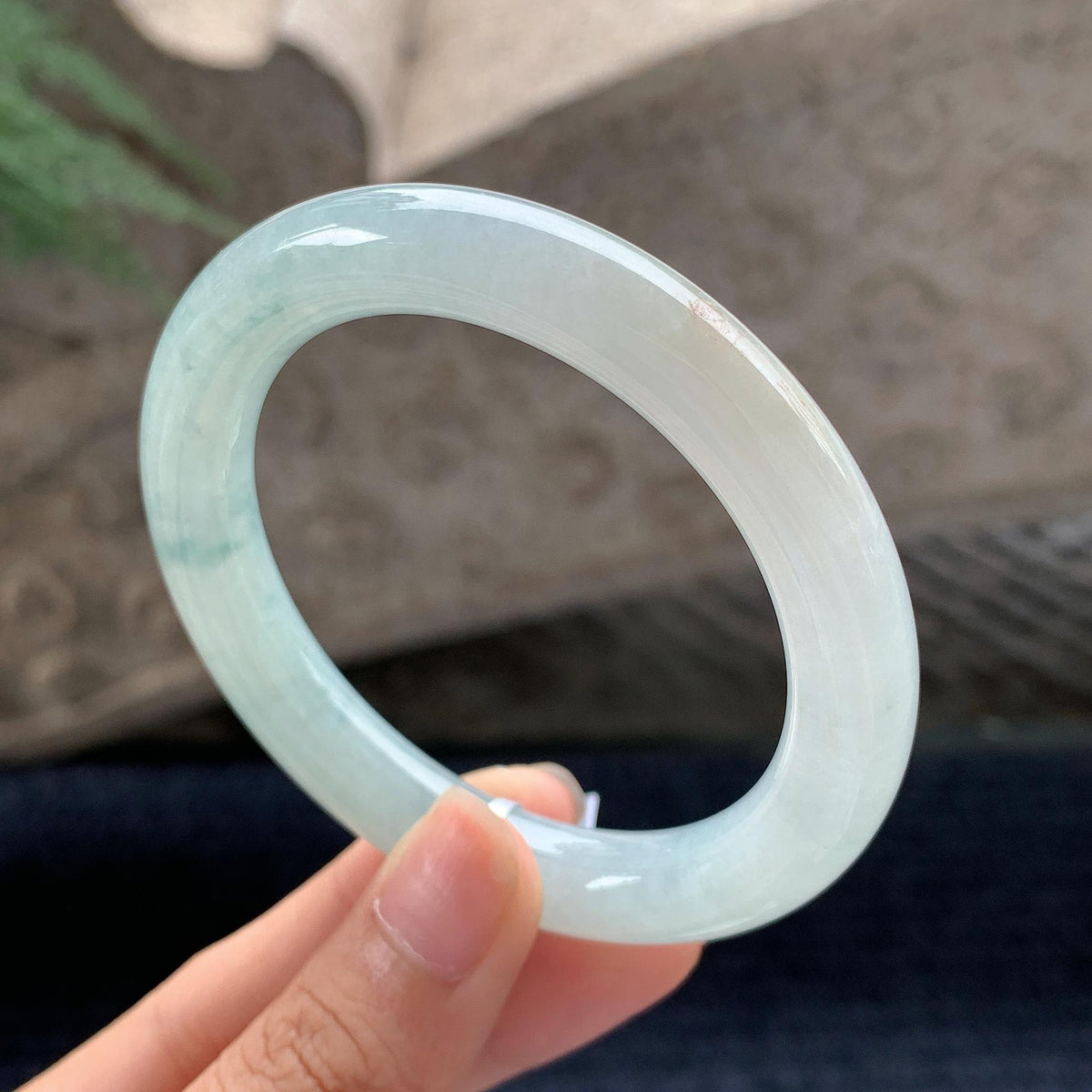 细糯种飘花圆条手镯 53圈 天然缅甸A货翡翠（yc696426）