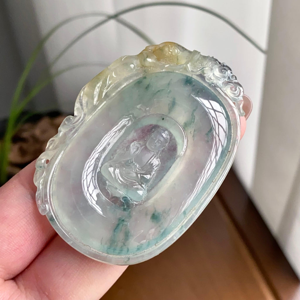 冰种黄加绿飘花佛牌吊坠（yc260833）