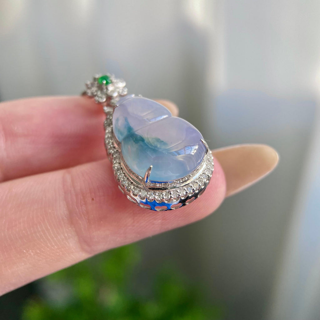 18k金钻镶冰种紫罗兰飘花葫芦吊坠（yc218402）