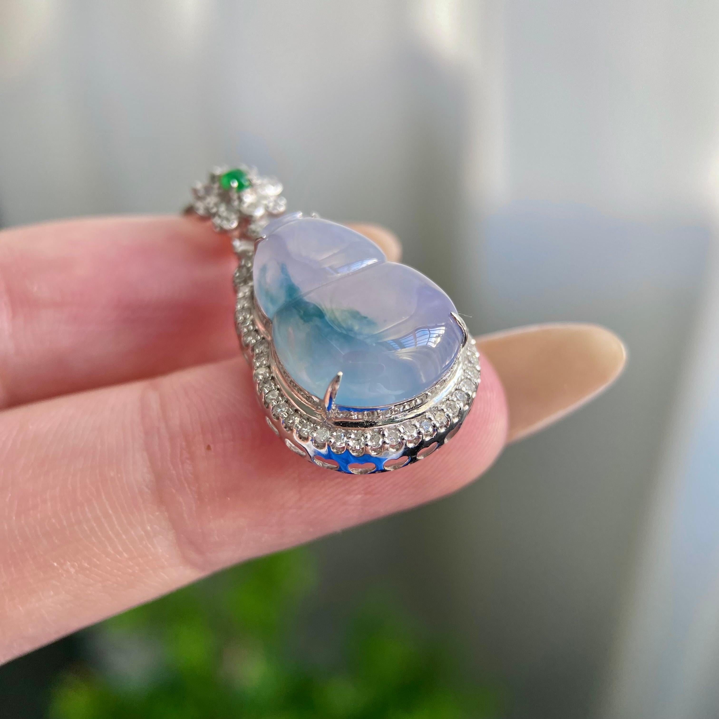 18k金钻镶冰种紫罗兰飘花葫芦吊坠（yc218402）