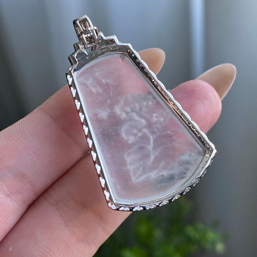 18k金钻镶冰种白月光山水牌吊坠（yc205093）