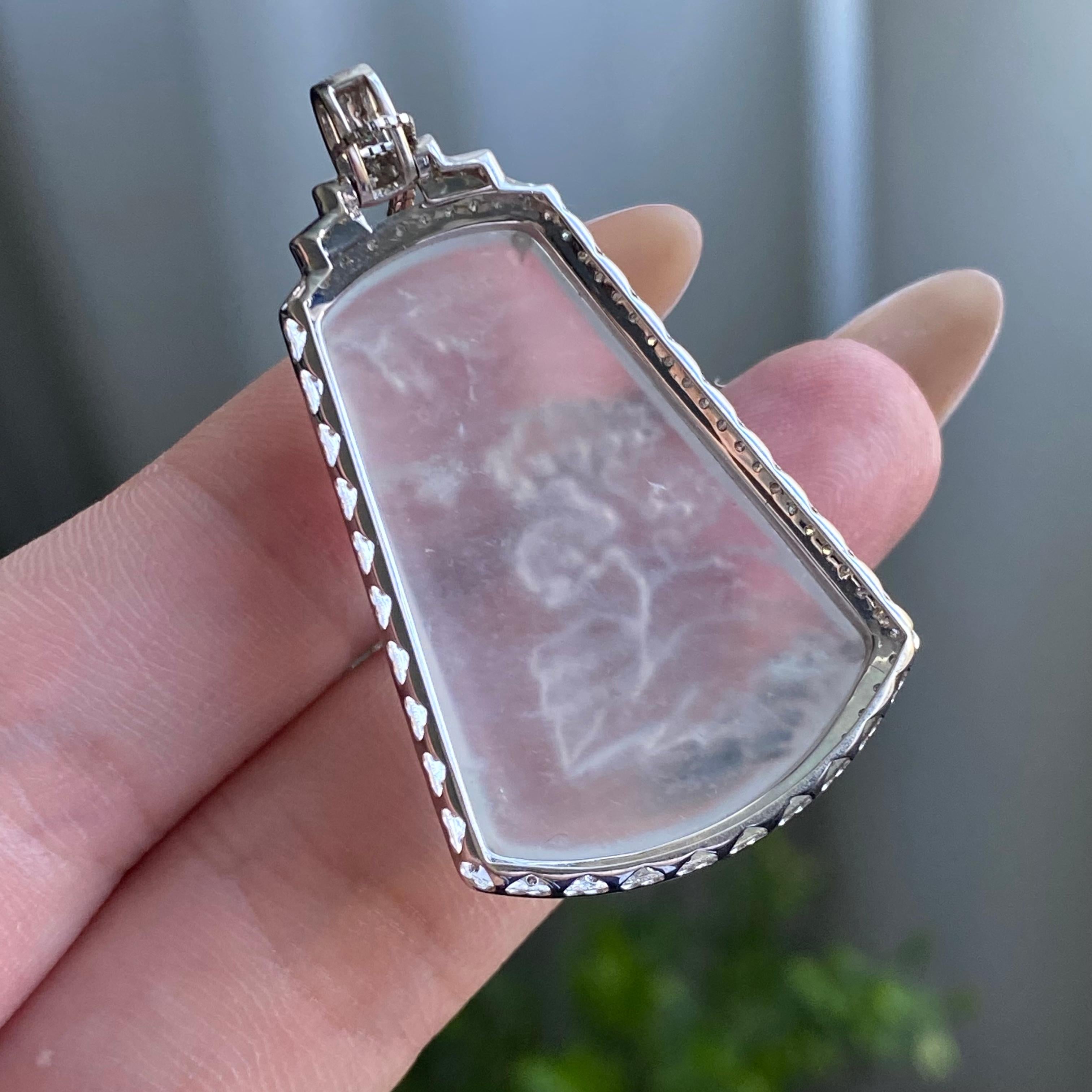 18k金钻镶冰种白月光山水牌吊坠（yc205093）