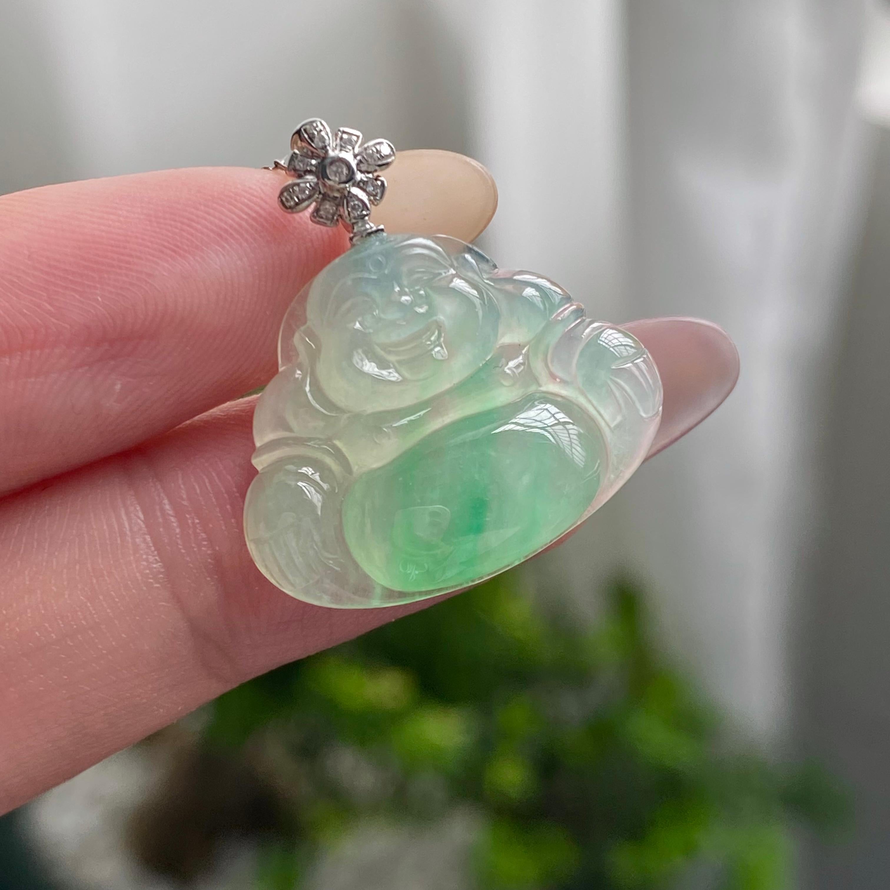 18k金钻镶冰种飘花佛公吊坠（yc200405）