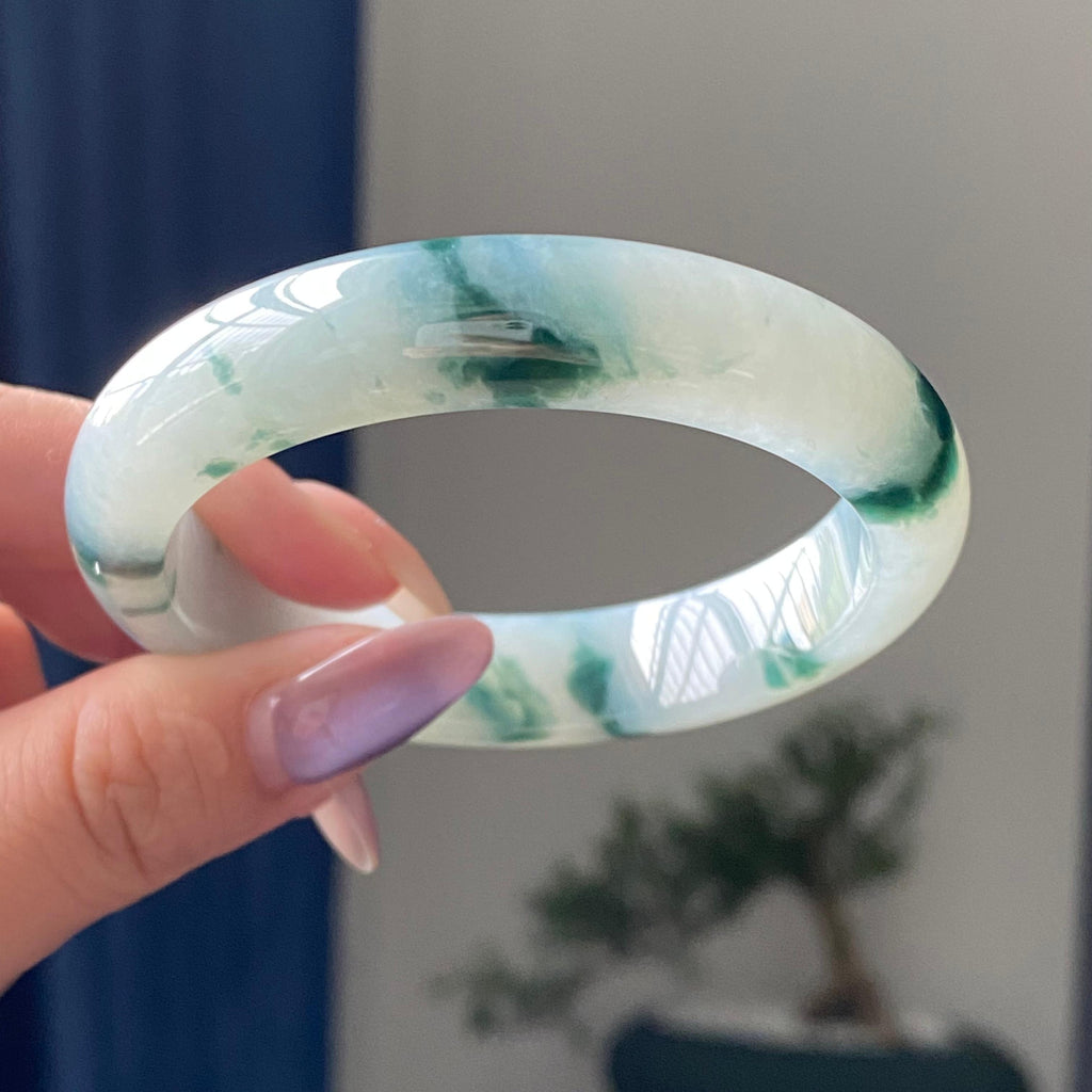 糯冰种飘花平安镯手镯（55圈）（yc195225）