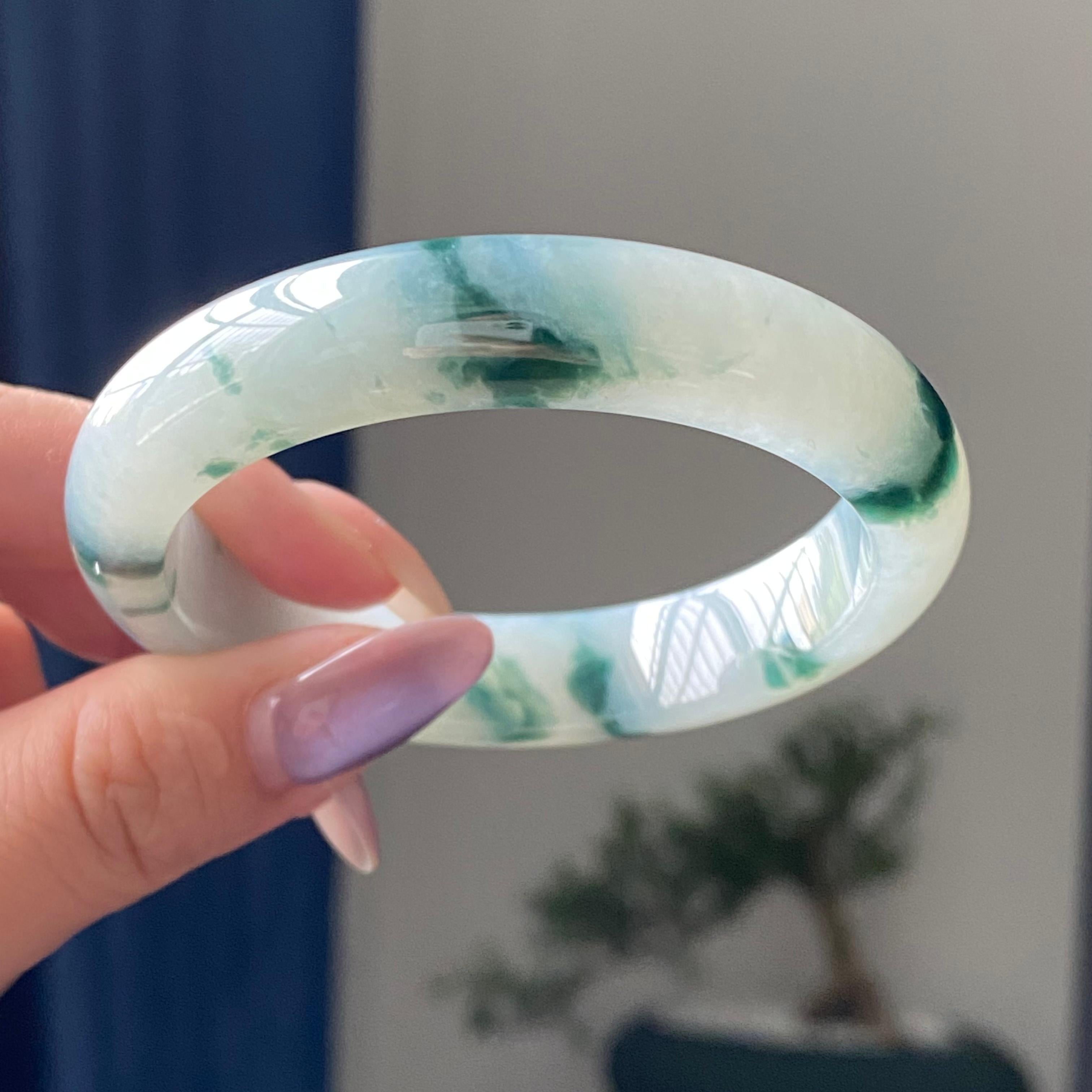 糯冰种飘花平安镯手镯（55圈）（yc195225）