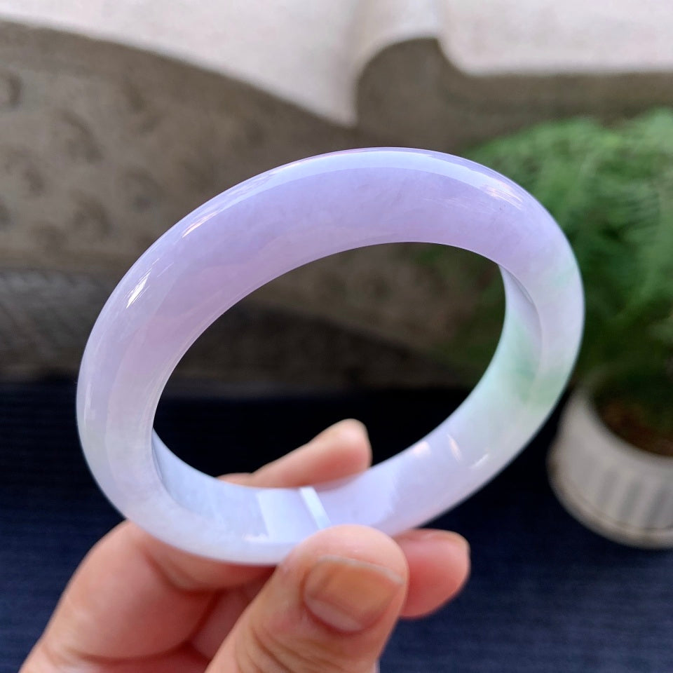 细糯种淡紫罗兰飘花平安镯（53.2mm）（yc079378）