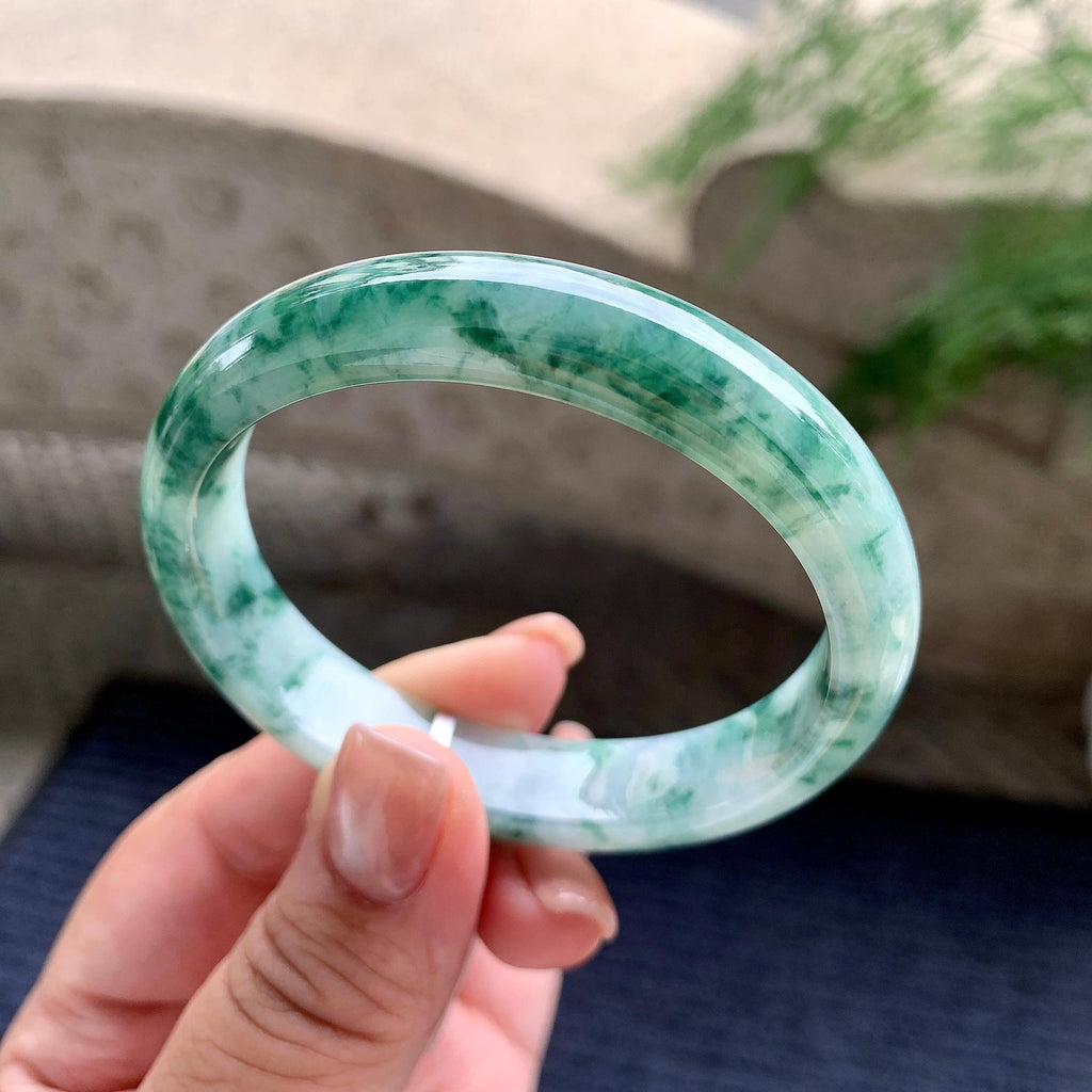 细糯种飘蓝花贵妃手镯 56.3圈口 天然缅甸A货翡翠（yc703287）