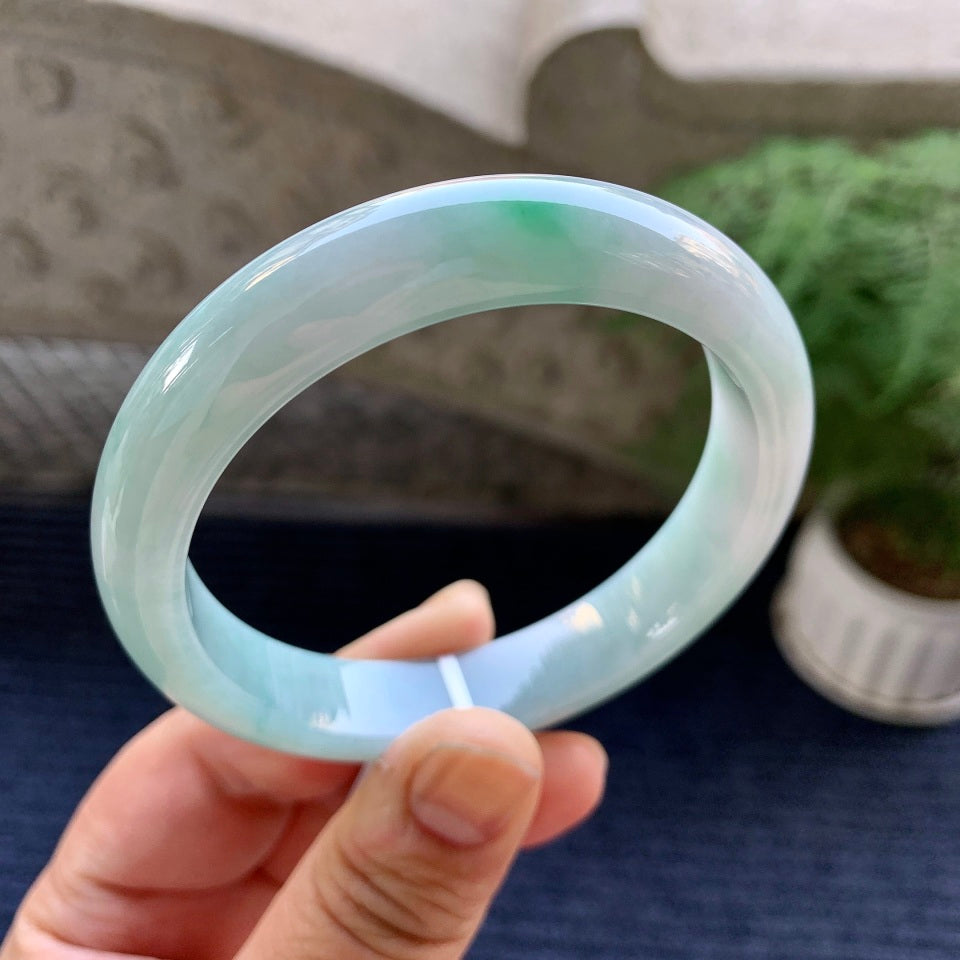 糯种飘绿花平安镯（59.5mm）（yc079311）