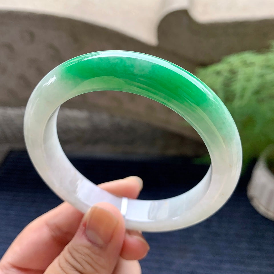 细糯种白底青平安镯（59mm）（yc116160）