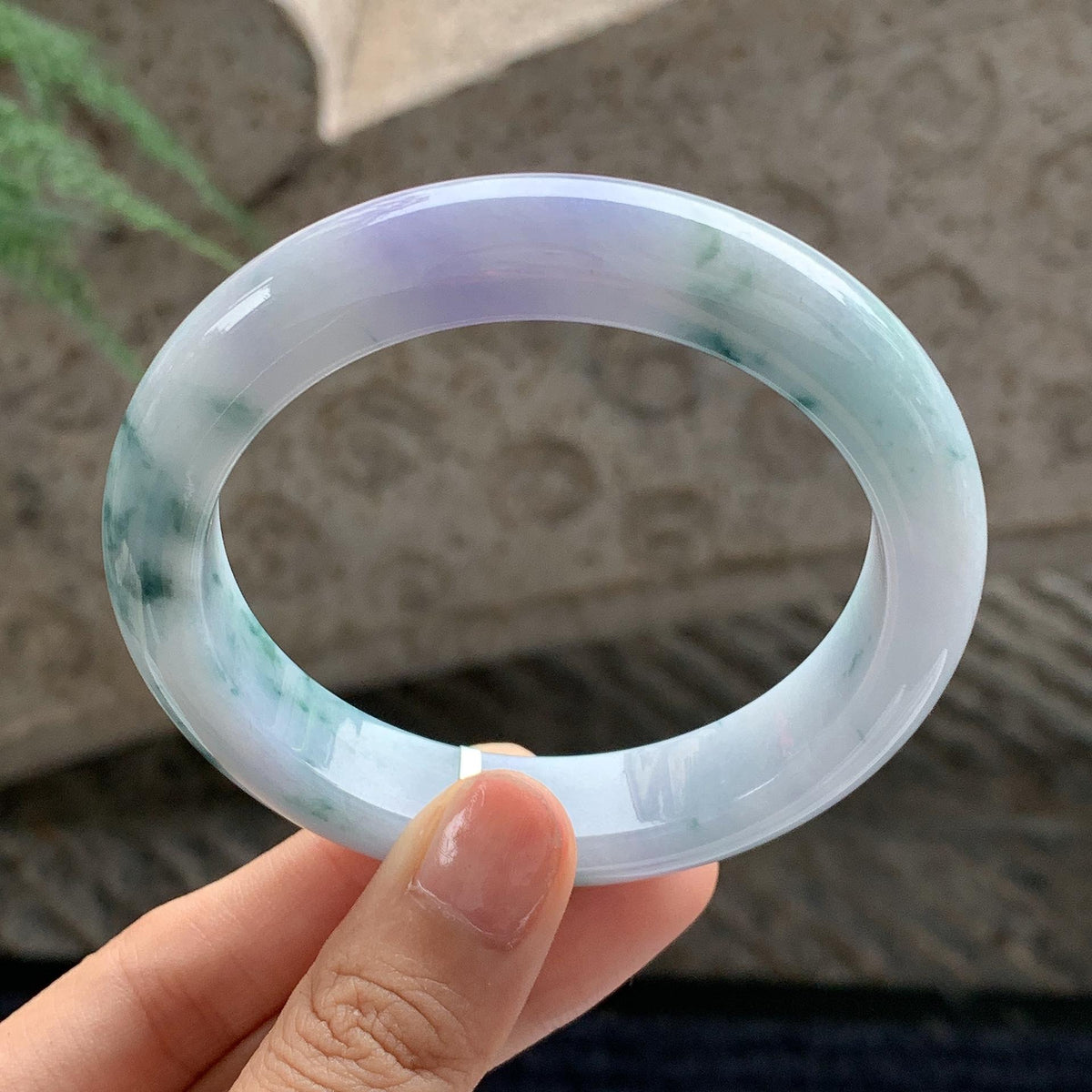 细糯种 飘花带紫正圈平安镯 58.5圈 天然缅甸A货翡翠（yc701201）