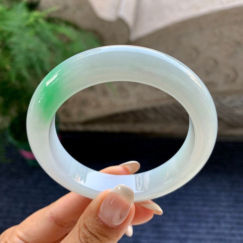 糯冰种飘绿花平安镯（56.5mm）（yc079307）
