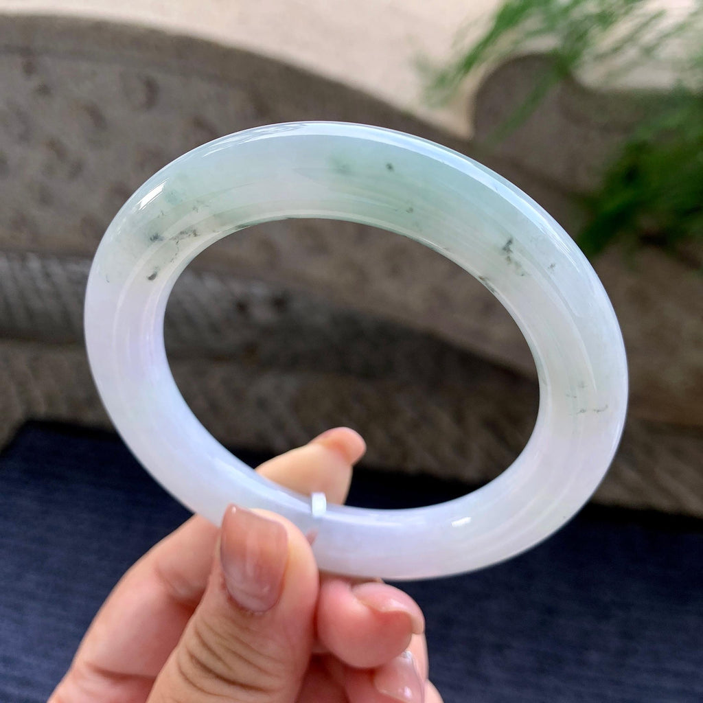 细糯种飘蓝花圆条手镯 56.7圈口 天然缅甸A货翡翠（yc524435）