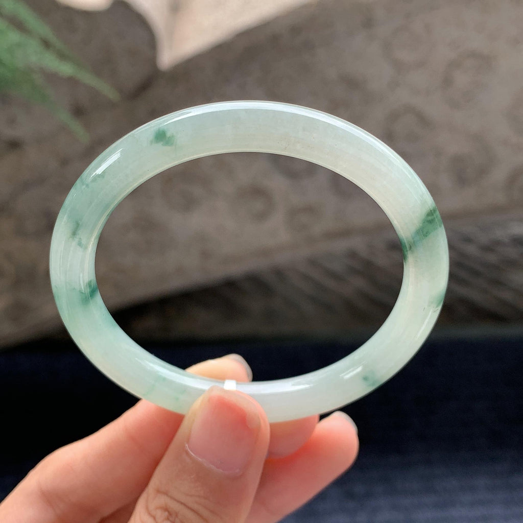 细糯种飘花圆条手镯 51.5圈 天然缅甸A货翡翠（yc696405）