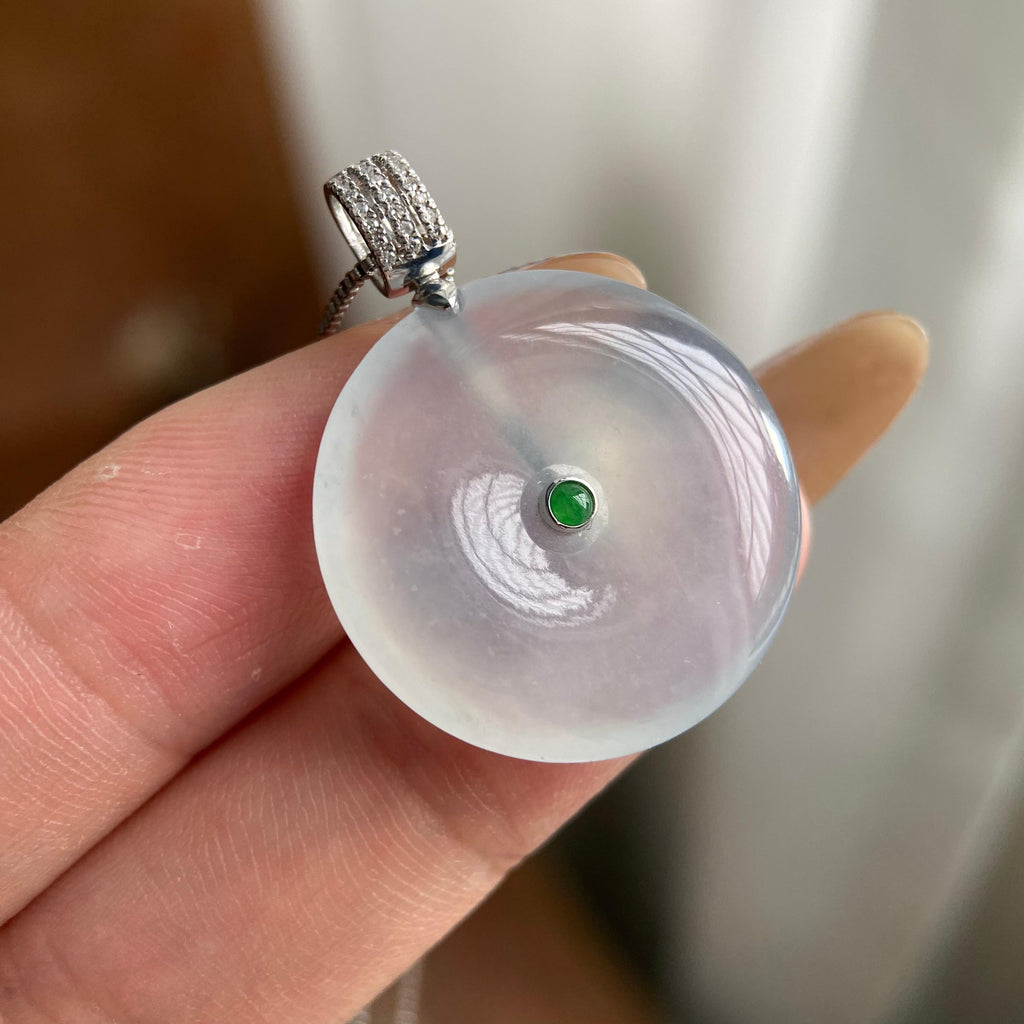 18k金钻镶冰种白月光平安扣吊坠（yc223794）