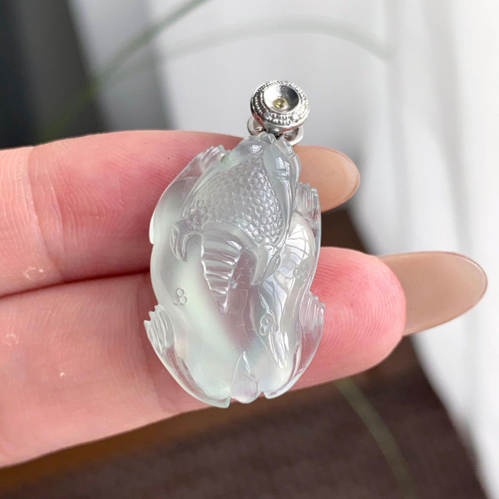 18k金钻镶冰种淡晴底貔貅吊坠（yc250174）