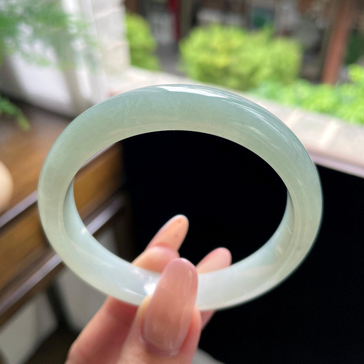 细糯种油青色湖水绿正圈平安镯 56.3圈（yc709457）