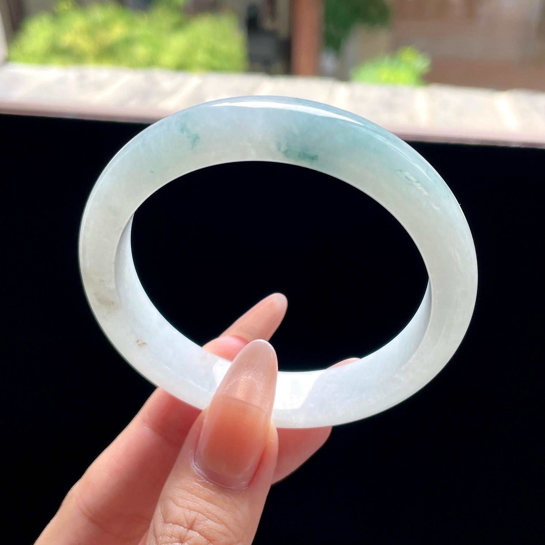 细糯种蓝飘花正圈平安镯 57圈 天然缅甸A货翡翠（yc522685）