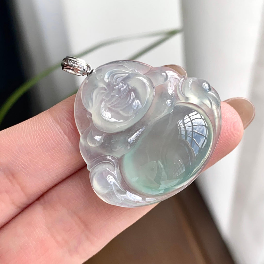 18k金钻镶冰种蓝底佛公吊坠（yc262738）