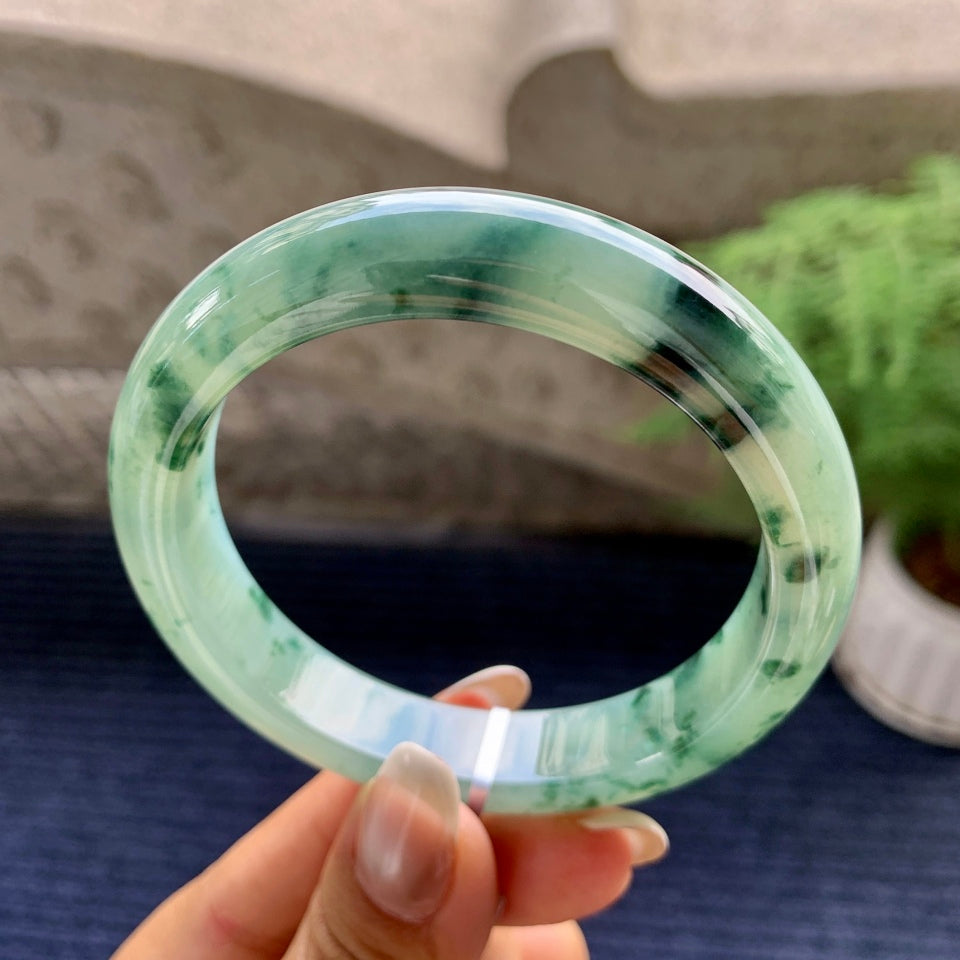 糯冰种飘花平安镯（57.6mm）（yc081116）