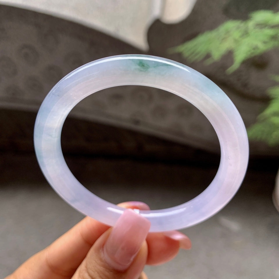 糯冰种淡紫罗兰飘花圆条手镯（52.2mm）（yc106292）