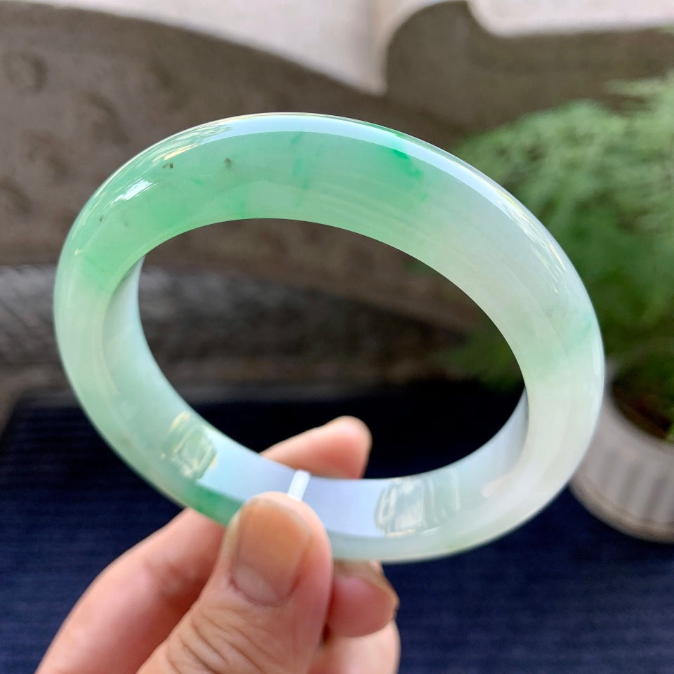 细糯种飘绿平安镯（57.8mm）（yc098523）