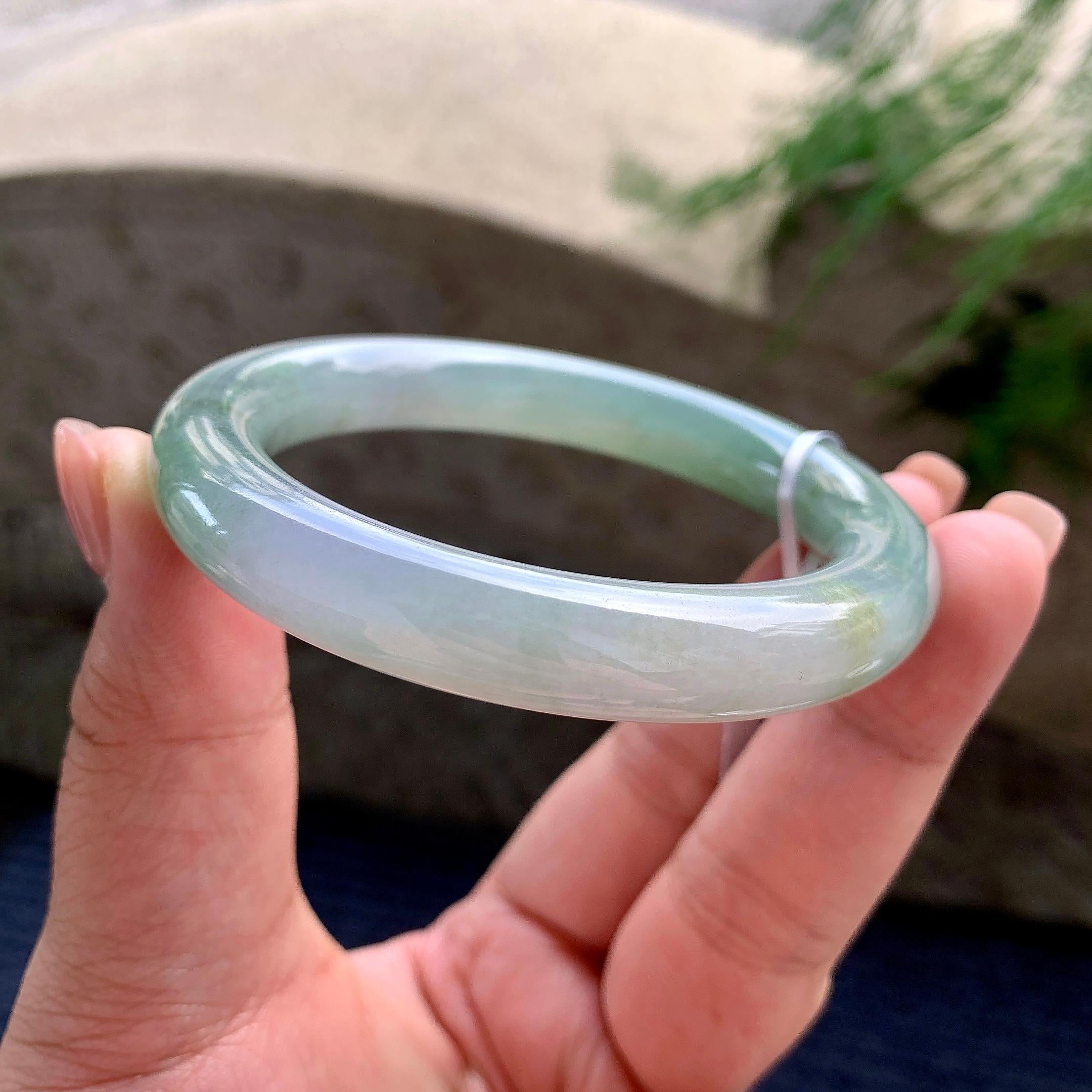 细糯种油青洒金圆条手镯 56圈口 天然缅甸A货翡翠（yc496401）