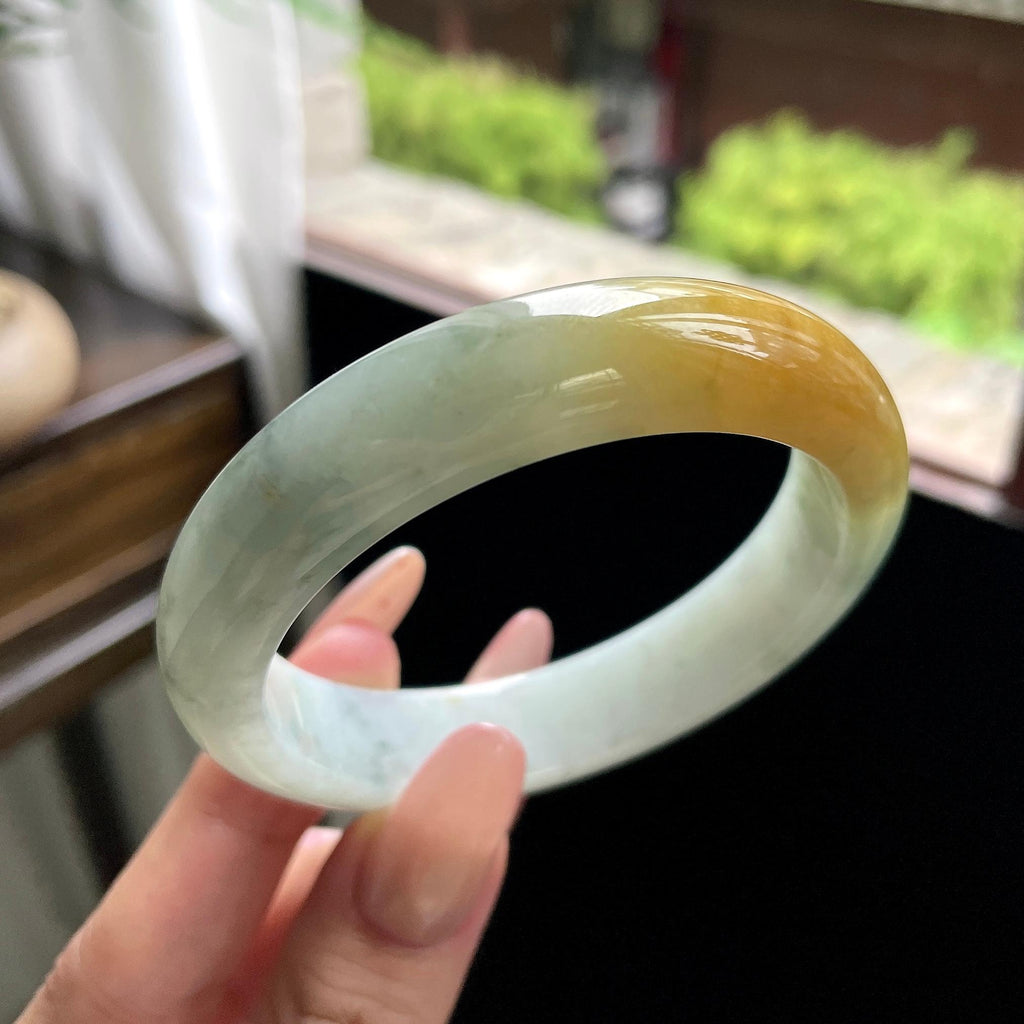 细糯种黄翡正圈平安镯 57圈 天然缅甸A货翡翠（yc693187）