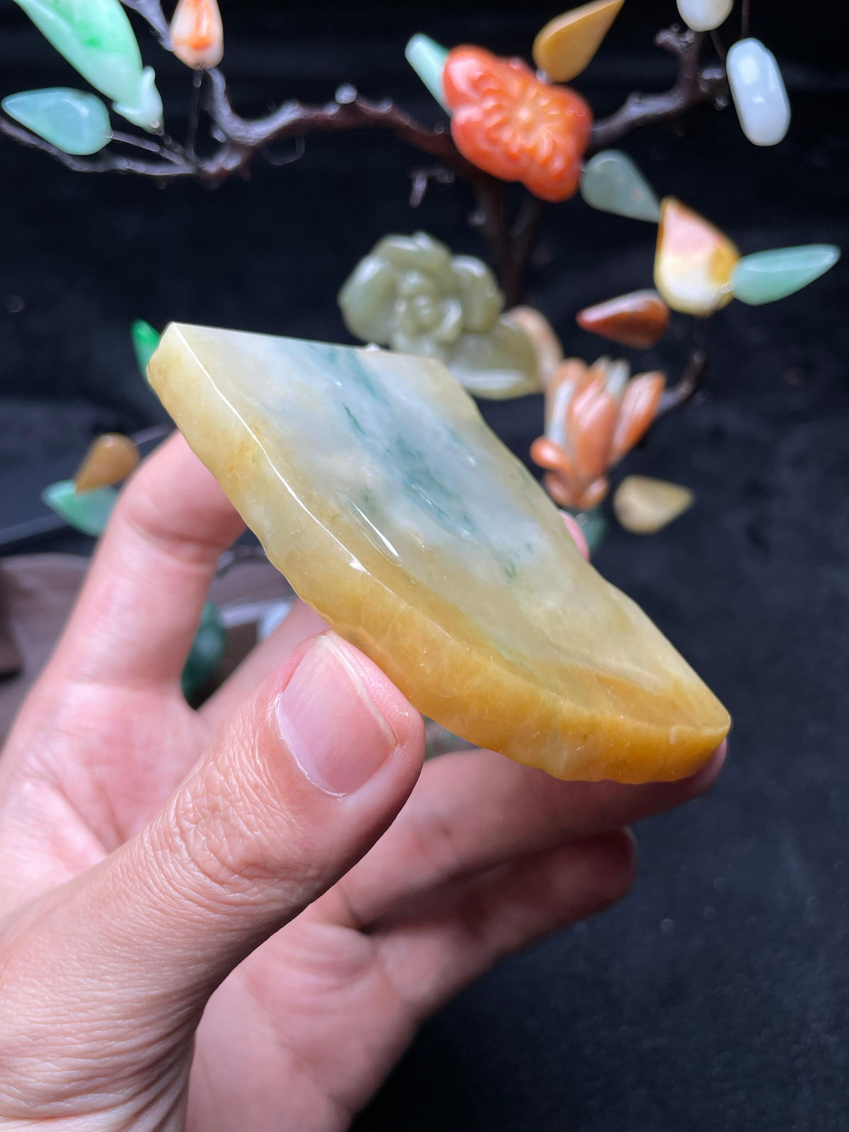 黄翡飘花随形牌子挂件料（yc709336）