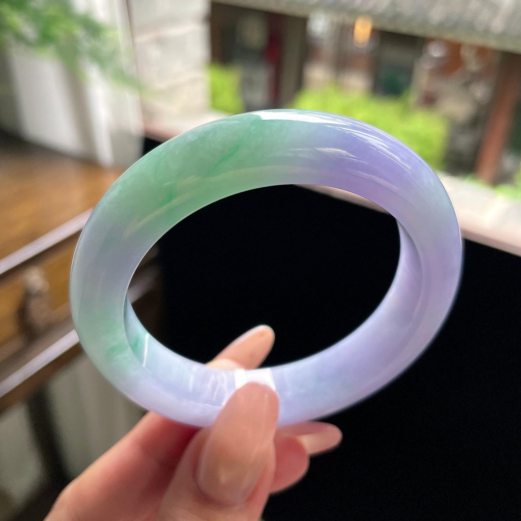 小圈口 细糯种春彩正圈平安镯 52.5圈 天然缅甸A货翡翠（yc696415）