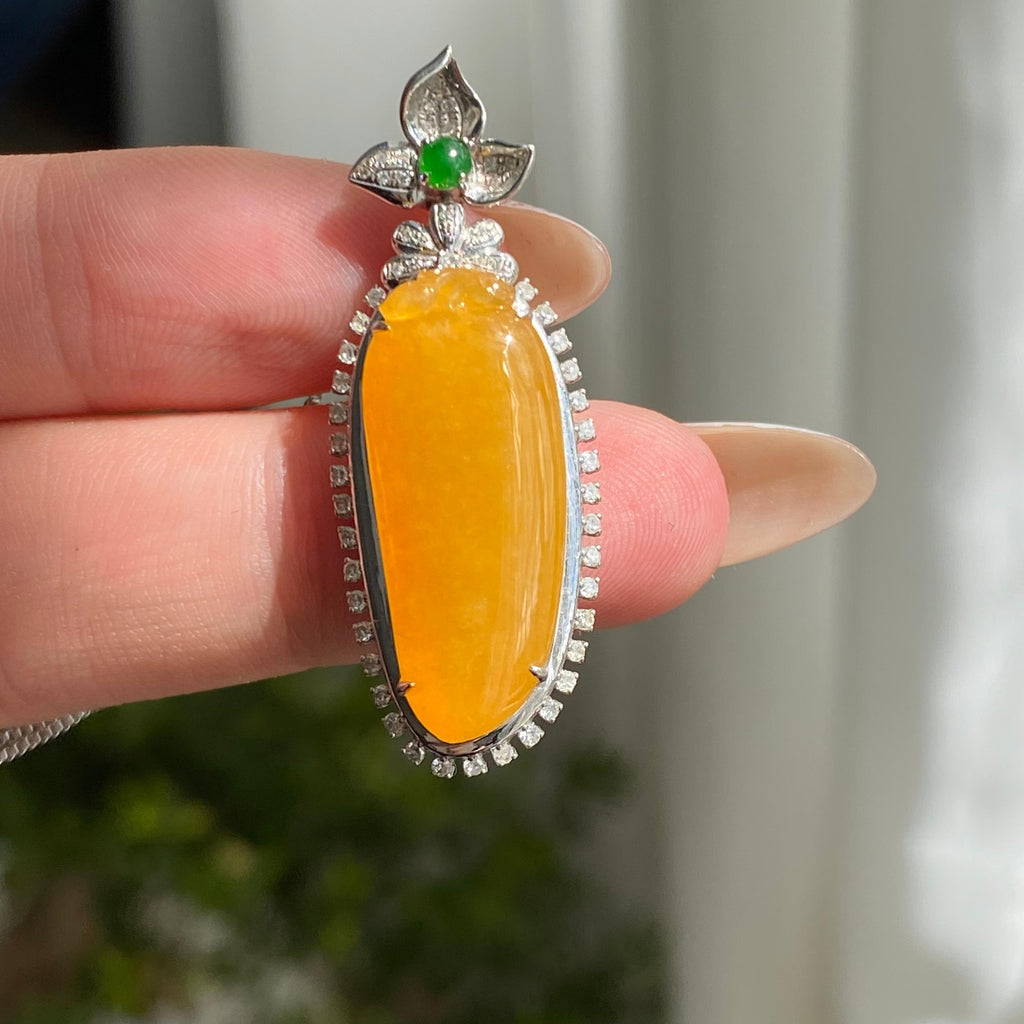 18k金钻镶冰种黄翡福瓜吊坠（yc206699）