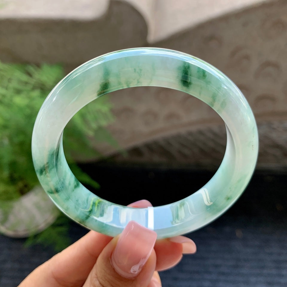 糯冰种飘蓝花平安镯（55.7mm）（yc106700）