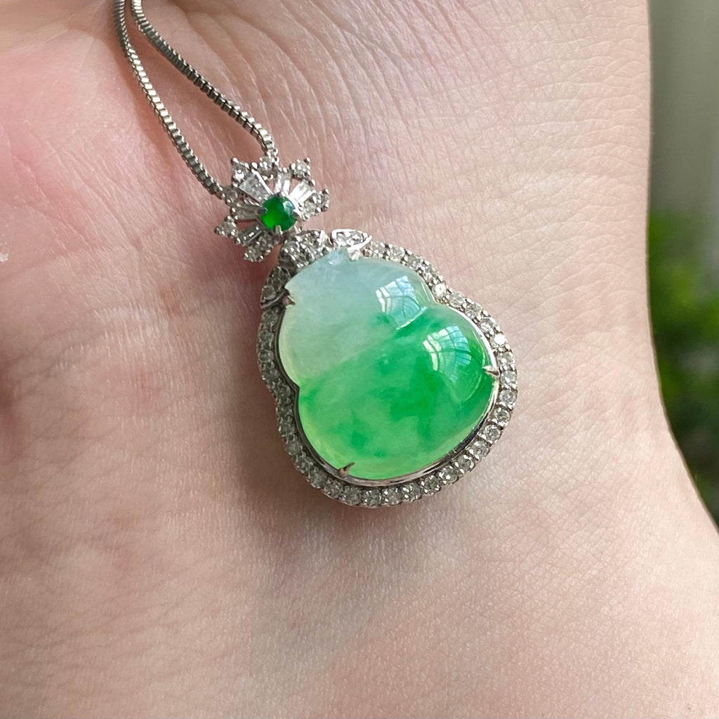 18k金钻镶冰种飘花葫芦吊坠（yc204464）