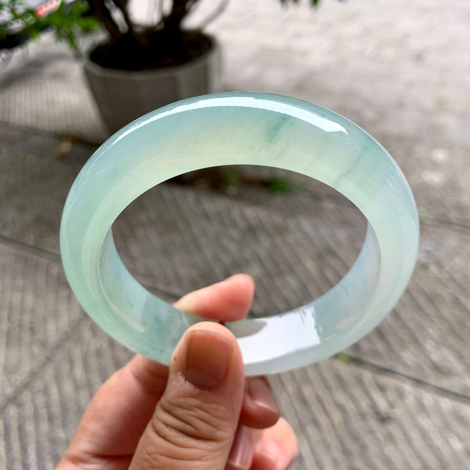 糯冰种飘花宽版轮胎手镯（63.6mm）（yc110990）