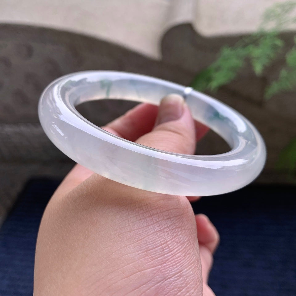 冰种飘蓝花圆条手镯（58.5mm）（yc167764）
