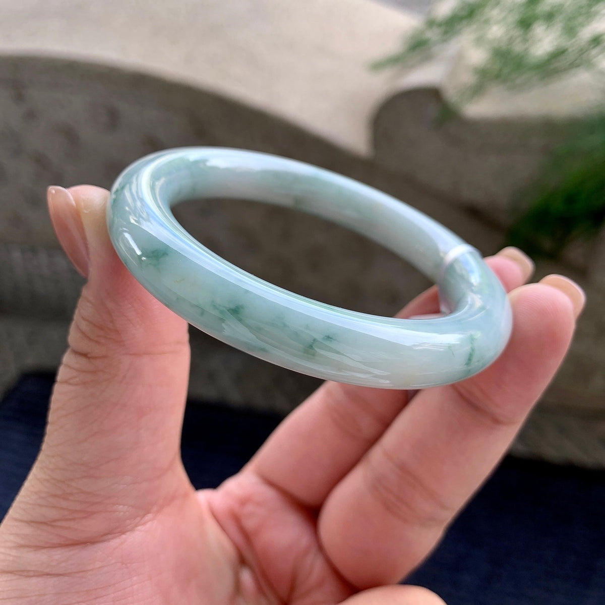 细糯种飘蓝花圆条手镯 52.3圈口（yc707423）