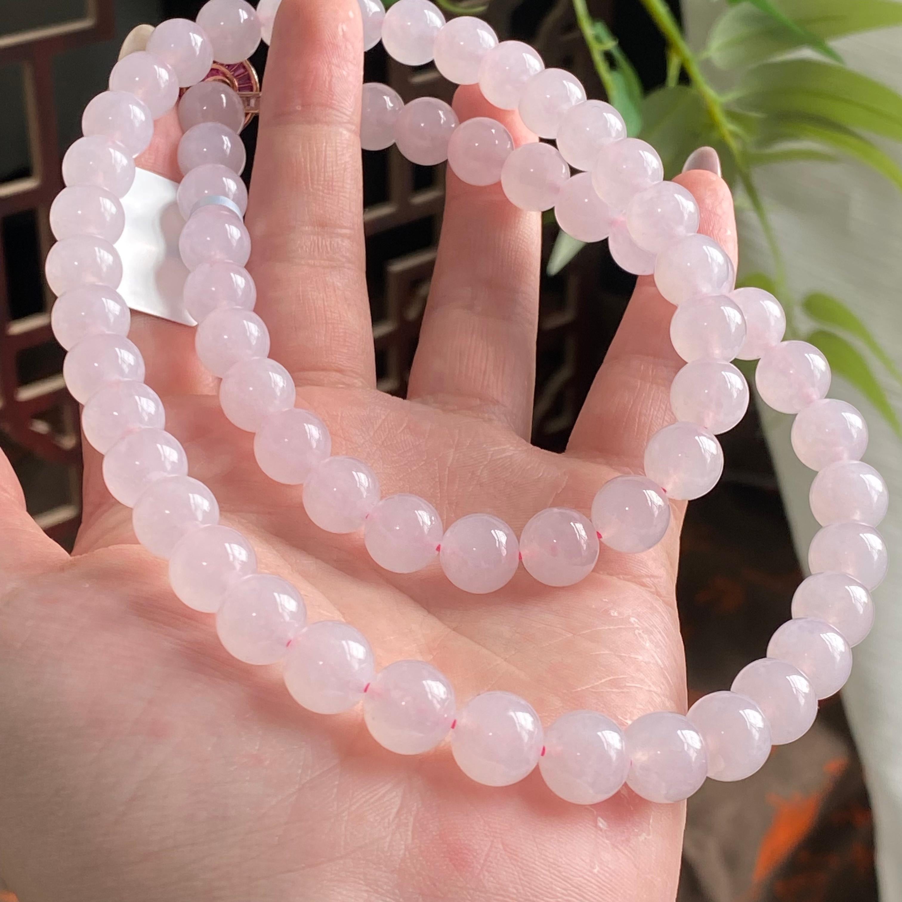 糯冰种粉紫底珠链（62颗）（yc194894）