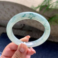 糯冰种飘蓝花正圈平安镯 55圈口 天然缅甸A货翡翠（yc524406）